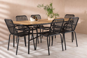 Table à manger Holmbeck 200*95 - noir / acacia + Chaise de salle à manger Peking - noir / alu