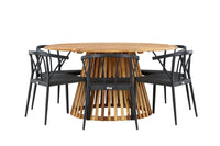 Tucumán spisebord ø120 - akasie + Stina spisestol - svart / alu