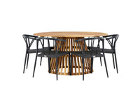 Tucumán spisebord ø120 - akasie + Stina spisestol - svart / alu