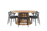 Tucumán spisebord ø120 - akasie + Stina spisestol - svart / alu