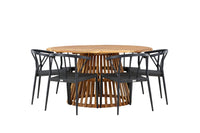 Tucumán spisebord ø120 - akasie + Stina spisestol - svart / alu