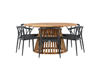 Tucumán spisebord ø120 - akasie + Stina spisestol - svart / alu