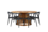 Tucumán spisebord ø120 - akasie + Stina spisestol - svart / alu