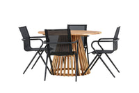 Lumpur spisebord rundt ø110 - akacie / teaklook / +Alina spisebænk - sort alu / sort textilene