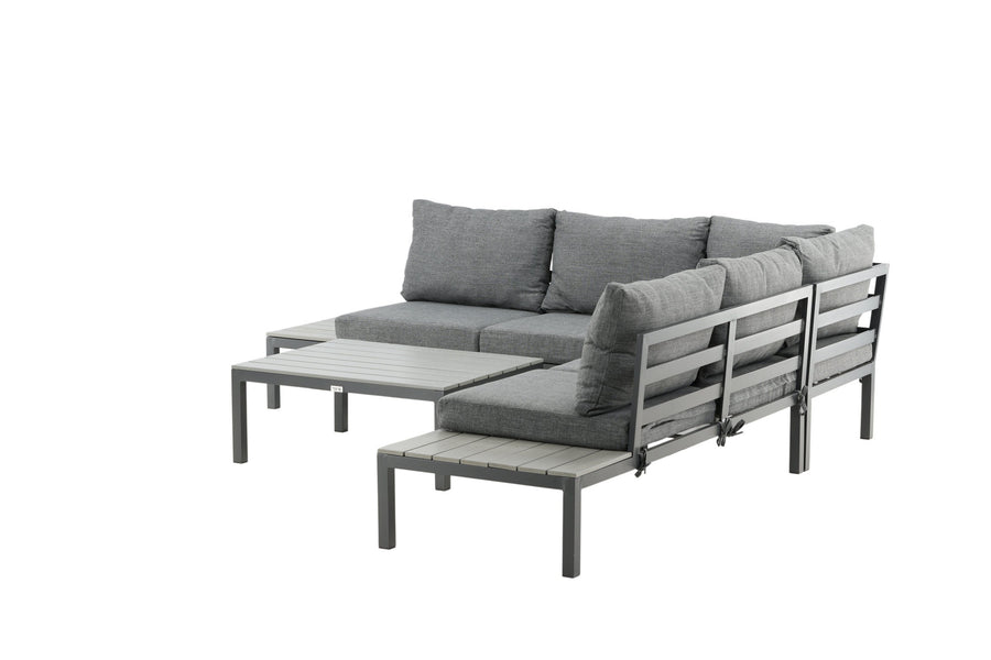 Odense lounge sofa med sofabord - svart alu / grå puter / grå aintwood