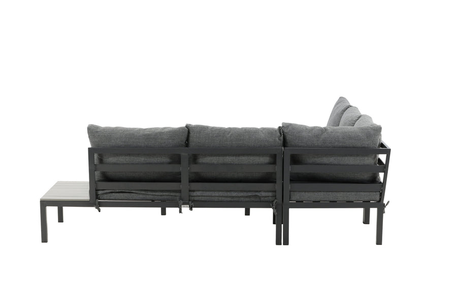 Odense lounge sofa med sofabord - sort alu / grå puder / grå aintwood