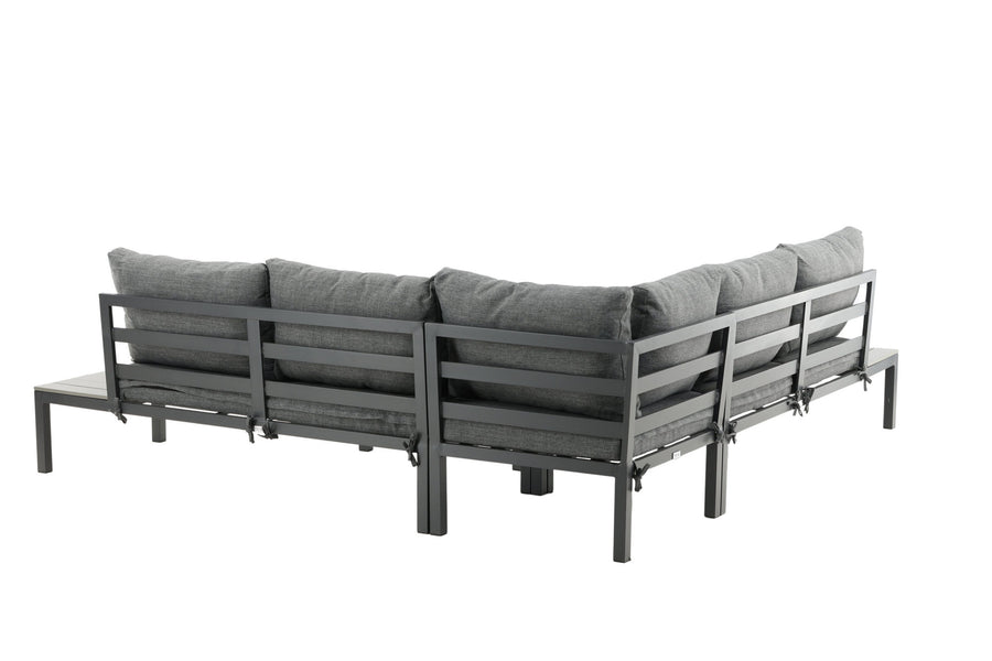 Odense lounge sofa med sofabord - sort alu / grå puder / grå aintwood