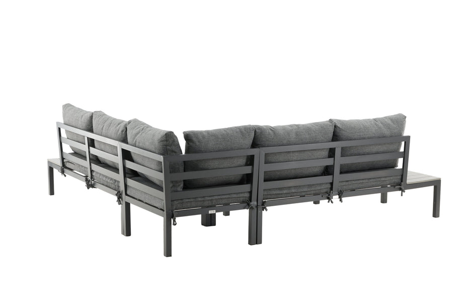 Odense lounge sofa med sofabord - svart alu / grå puter / grå aintwood