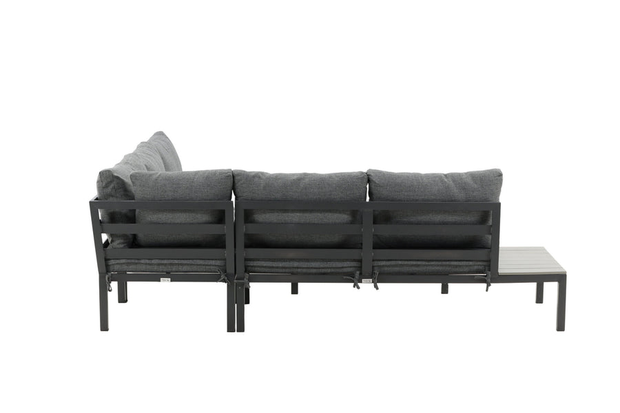 Odense lounge sofa med sofabord - svart alu / grå puter / grå aintwood