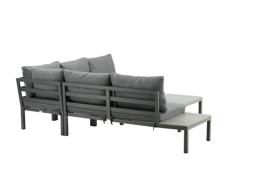 Odense lounge sofa med sofabord - svart alu / grå puter / grå aintwood