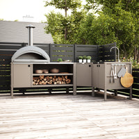 UMAMI udekøkkenpakke, vaskmodul, hjørnemodul, modul 3, beige / rustfrit