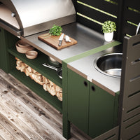 UMAMI udendørskøkkenpakke, vaskemodul samt modul 3, grøn / rustfri