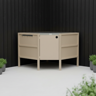 UMAMI utendørs kjøkkenpakke, vaskmodul, hjørnemodul, modul 3, beige / rustfritt