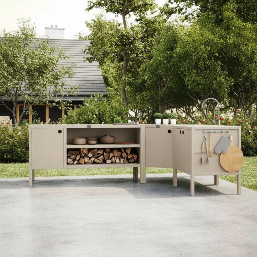 UMAMI utekökspaket, vaskmodul, hörnmodul, modul 3, beige