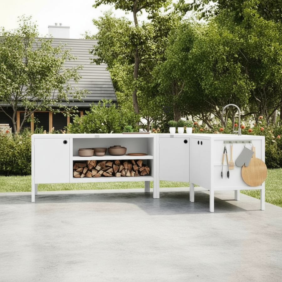 UMAMI ensemble de cuisine extérieure, module évier, module d’angle, module 3, blanc