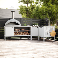 UMAMI ensemble cuisine extérieure, module évier, module d’angle, module 3, blanc / inox