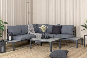 Odense lounge sofa med sofabord - svart alu / grå puter / grå aintwood