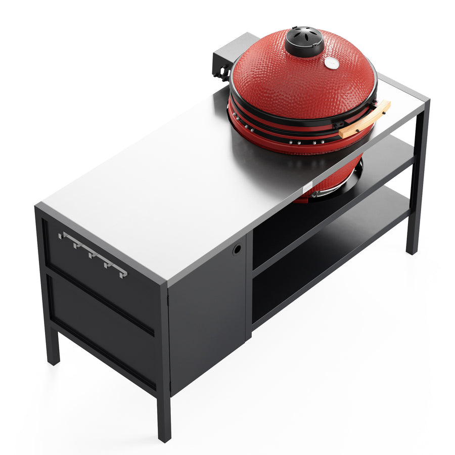 UMAMI Utekjøkken Modul 3 for kamado + Kamado BONO Limited, svart / rustfritt / rød