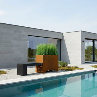 BOTANI bänk och kruka, svart / corten