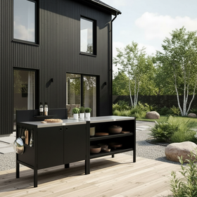 Specialpris UMAMI udendørs køkken modul 1 + 2 inkl. overtræk, sort/rustfrit