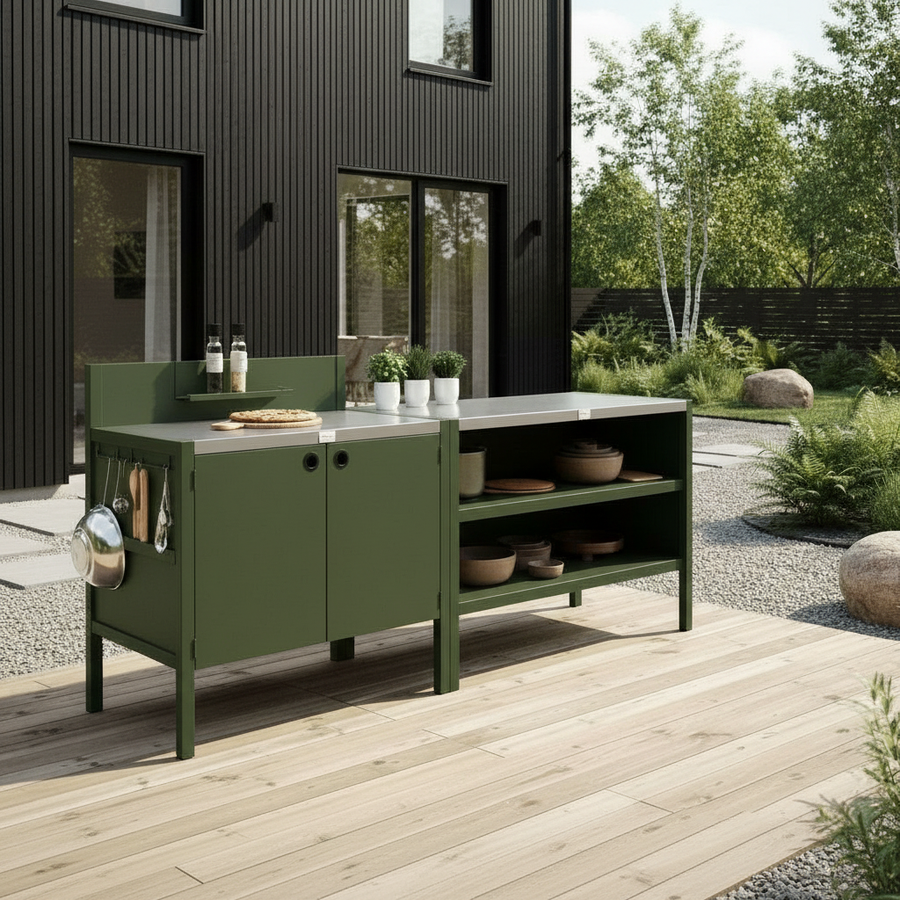 Specialpris UMAMI utekök modul 1 + 2 inkl överdrag, grön / rostfri