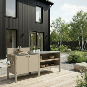 Specialpris UMAMI udendørs køkken modul 1 + 2 inkl. overtræk, beige/rustfrit stål