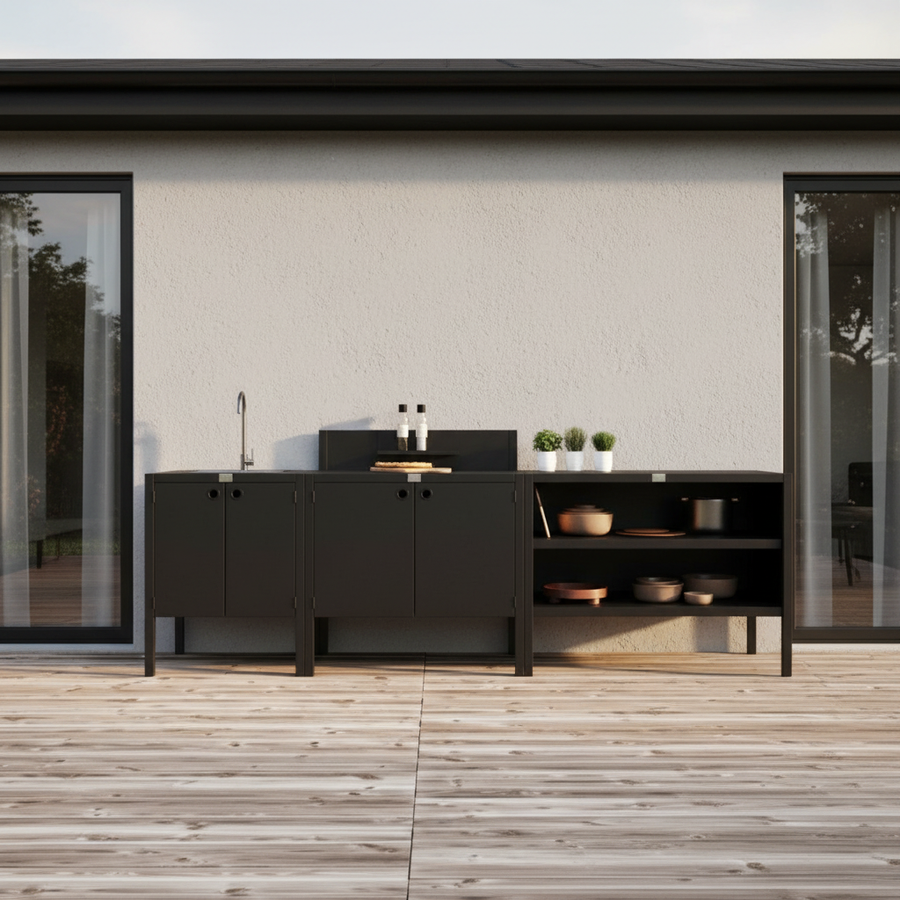 UMAMI utekjøkkenpakke, vaskmodul, modul 1 og modul 2, svart