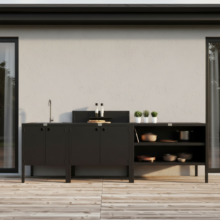 UMAMI utekjøkkenpakke, vaskmodul, modul 1 og modul 2, svart