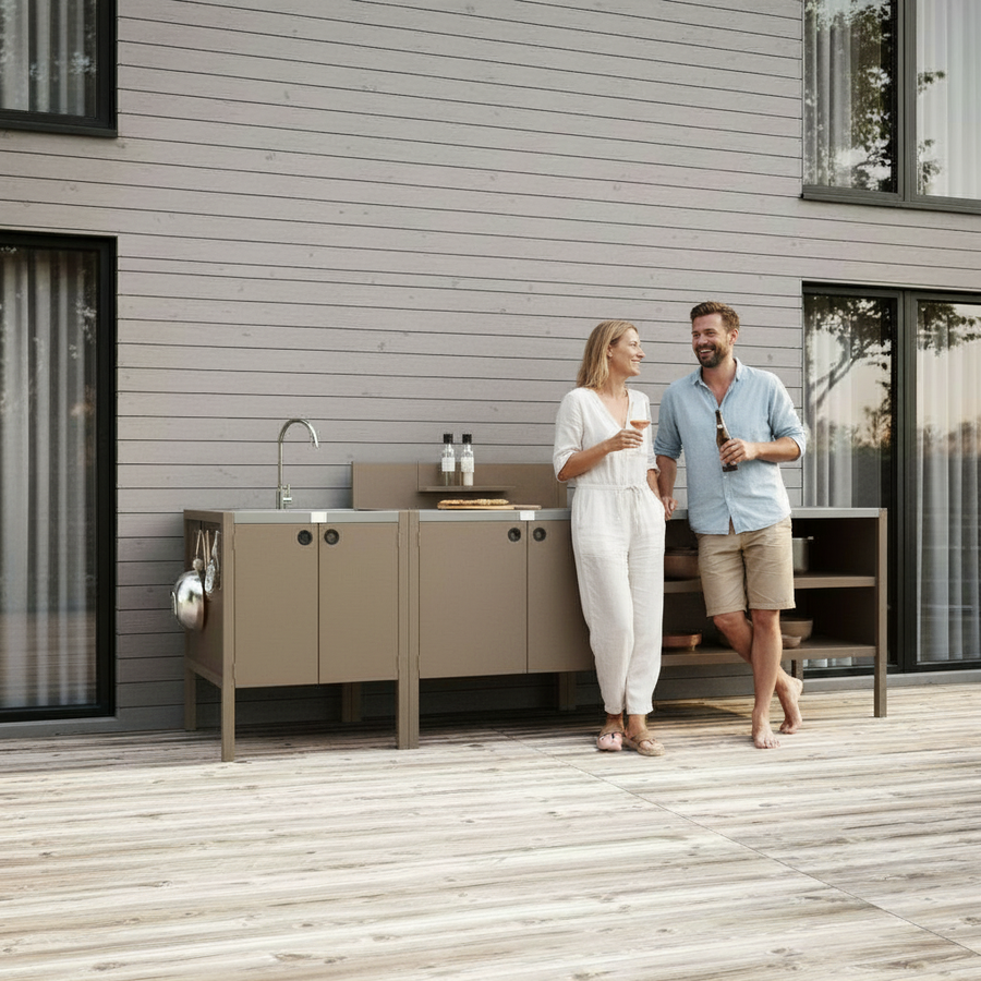 UMAMI utekökspaket, vaskmodul, modul 1 och modul 2, beige / rostfri