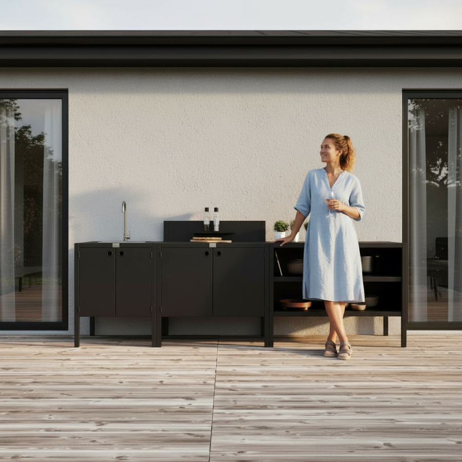 UMAMI utekjøkkenpakke, vaskmodul, modul 1 og modul 2, svart