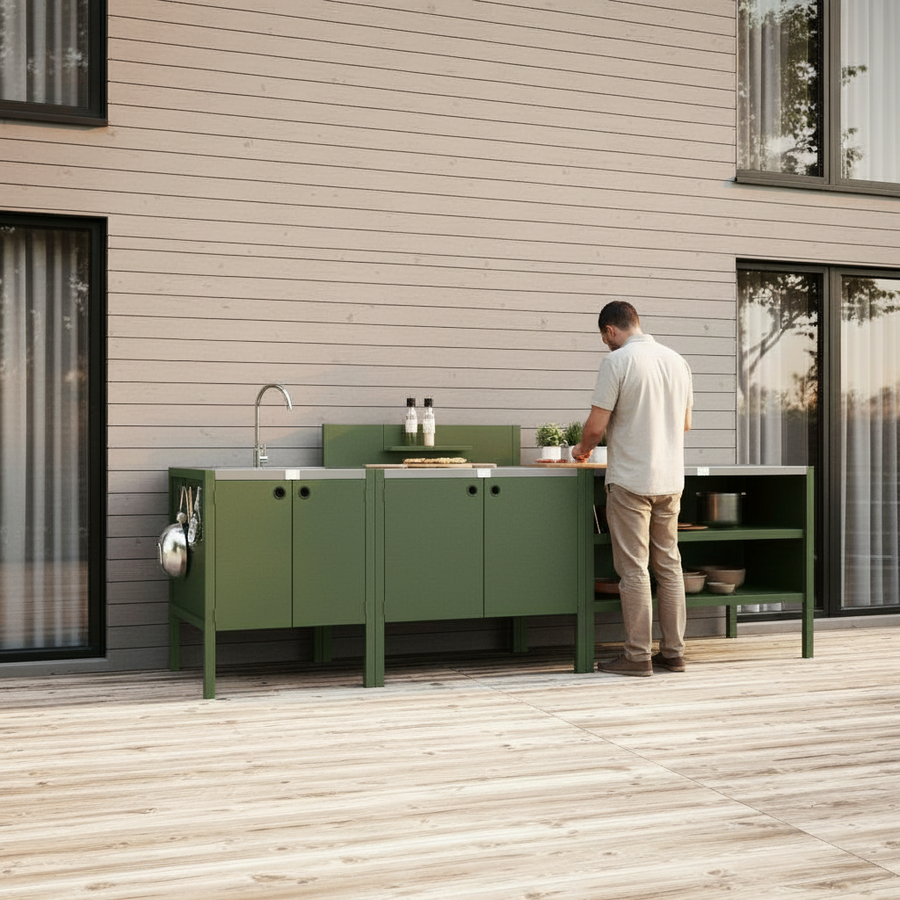 UMAMI utekjøkkenpakke, vaskemodul, modul 1 og modul 2, grønn / rustfritt stål