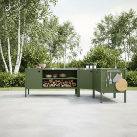 UMAMI utekökspaket, vaskmodul, hörnmodul, modul 3, grön / rostfri