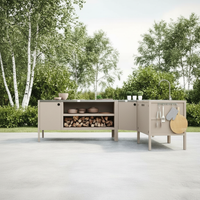 UMAMI utendørs kjøkkenpakke, vaskmodul, hjørnemodul, modul 3, beige / rustfritt