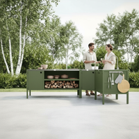UMAMI ensemble cuisine extérieure, module évier, module d’angle, module 3, vert / inox