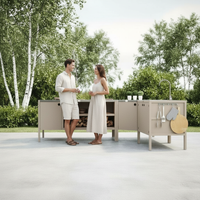 UMAMI utendørs kjøkkenpakke, vaskmodul, hjørnemodul, modul 3, beige / rustfritt