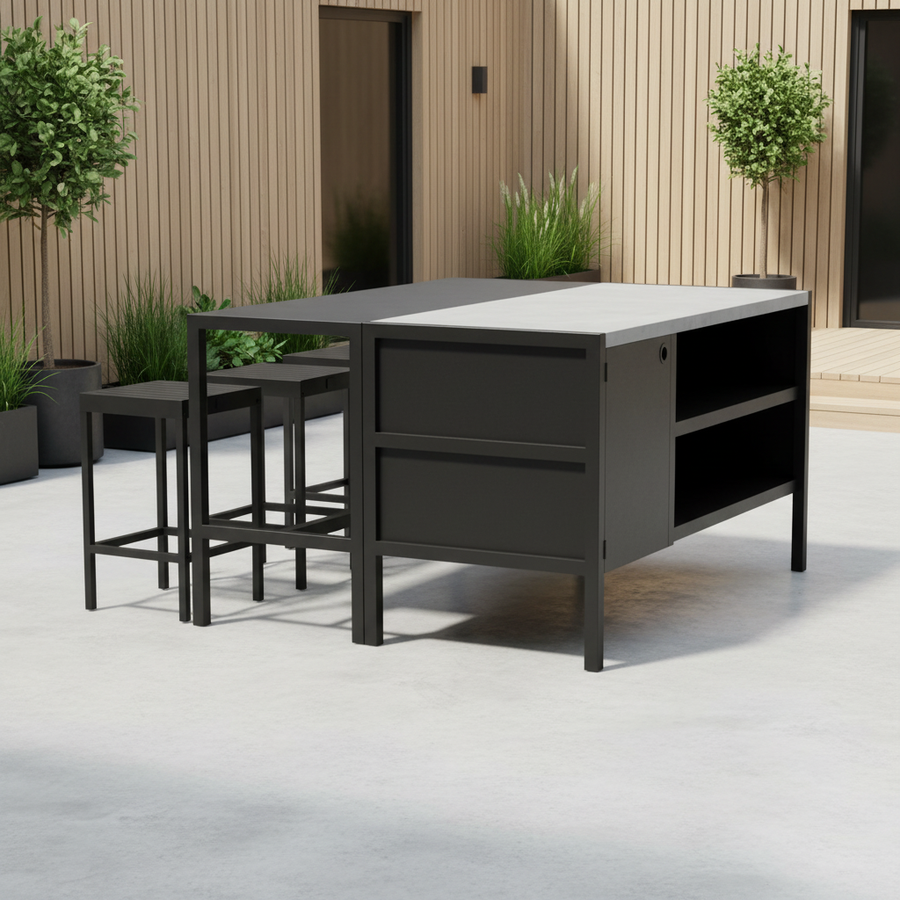 Umami modul 3 med barbord og 3 barstole, sort/rustfrit