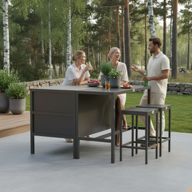 Umami modul 2 med barbord og 2 barstoler, svart/ rustfritt