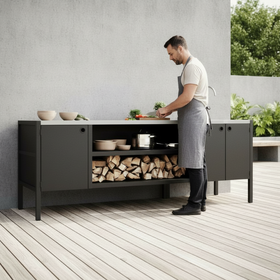 UMAMI utekjøkkenpakke, vaskemodul samt modul 3, svart / rustfritt