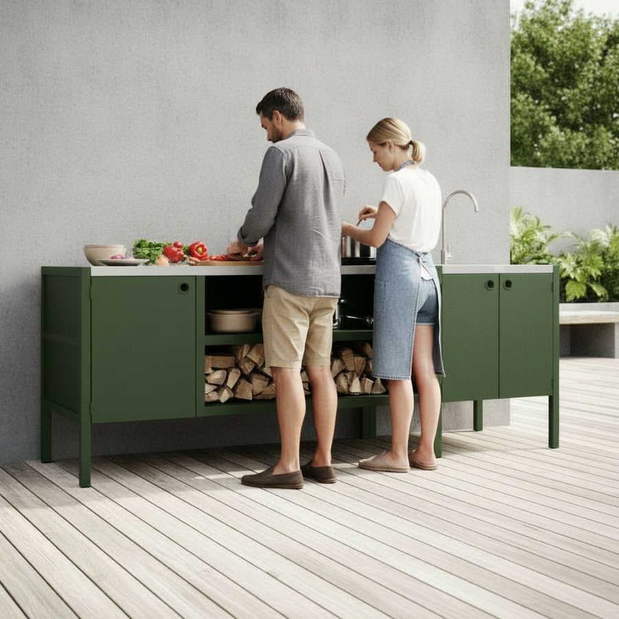 UMAMI utekökspaket, vaskmodul samt modul 3, grön / rostfri