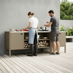 UMAMI utekjøkkenpakke, vaskemodul samt modul 3, beige / rustfritt