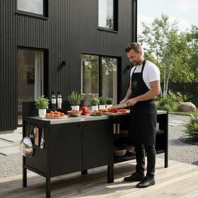 Specialpris UMAMI utekjøkken modul 1 + 2 inkl. overtrekk, svart / rustfritt