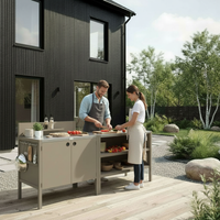 Prix spécial UMAMI cuisine extérieure module 1 + 2 avec housse, beige / inox