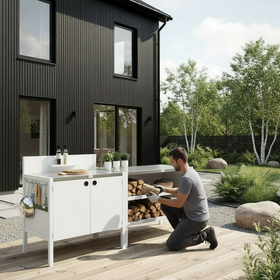 Specialpris UMAMI utekjøkken modul 1 + 2 inkl. overtrekk, hvit / rustfritt
